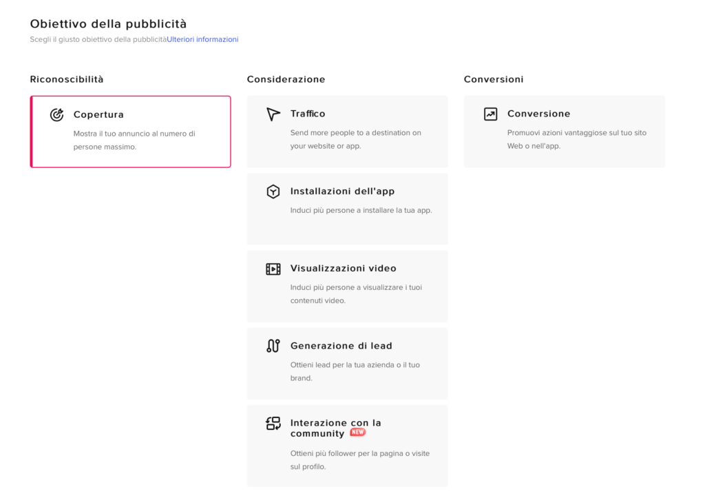 campagna tiktok ads obiettivi