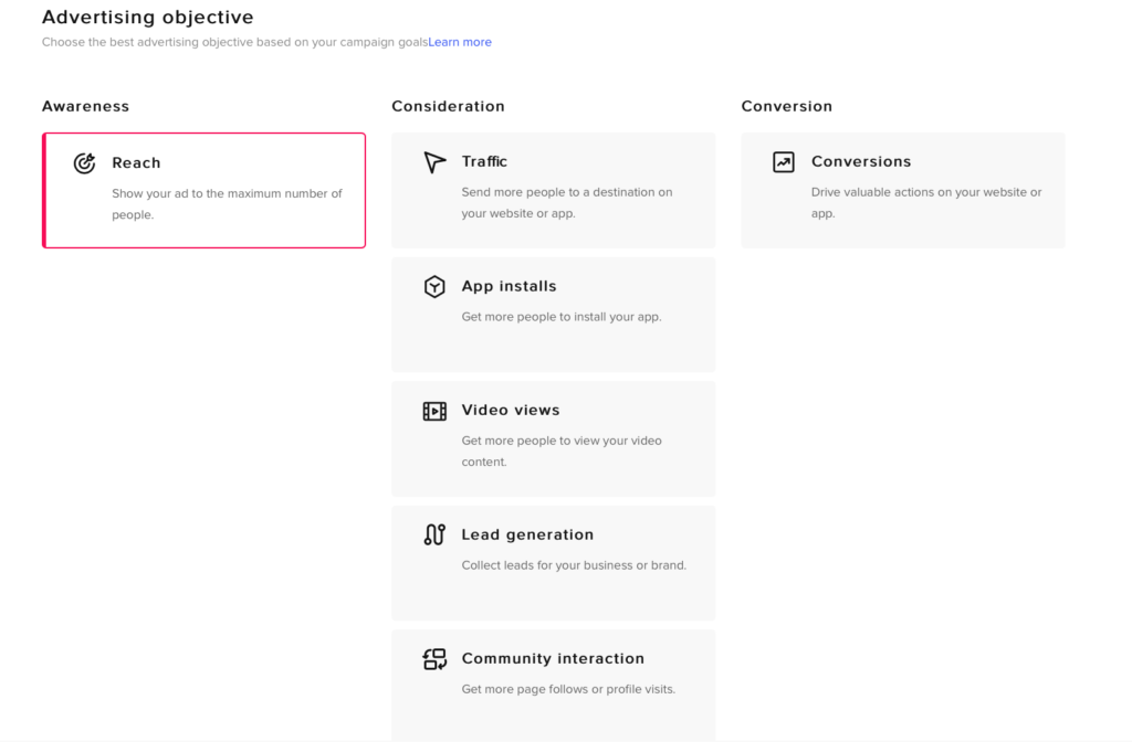 tiktok ads campaign goals social